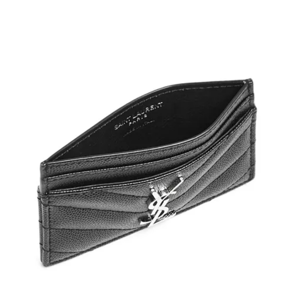 Brand New! YSL SAINT LAURENT Cassandre Credit Card Case Black w/ SILVER Hardware - Picture 3 of 8